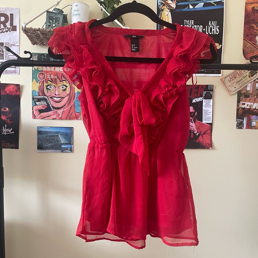 Red Ruffled Blouse